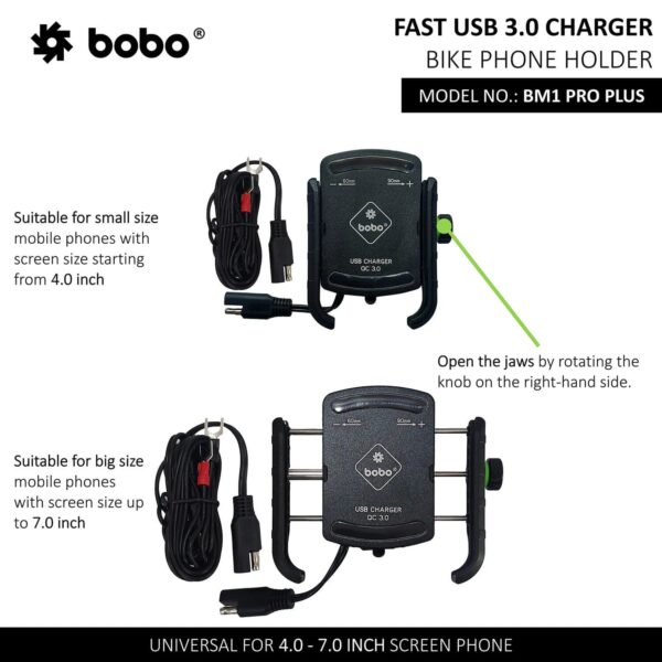 BOBO BM1 PRO PLUS Jaw-Grip Bike Phone Holder with Vibration Damper USB 3.0 - Image 4