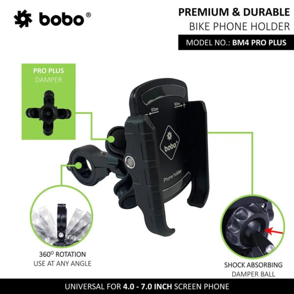 BOBO BM4 PRO PLUS Jaw-Grip Bike Phone Holder with PRO PLUS Vibration Damper Motorcycle Mobile Mount - Image 3