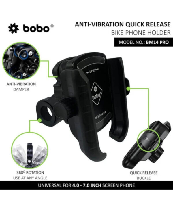 BOBO BM14 PRO X Quick Release with PRO X Vibration Controller Enhanced BM4 PRO Bike / Cycle Phone Holder Motorcycle Mobile Mount - Image 2