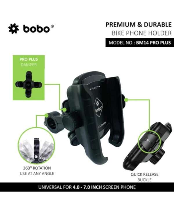 BOBO BM14 PRO PLUS Quick Release with PRO PLUS Vibration Damper Enhanced BM4 PRO PLUS Bike / Cycle Phone Holder Motorcycle Mobile Mount - Image 3
