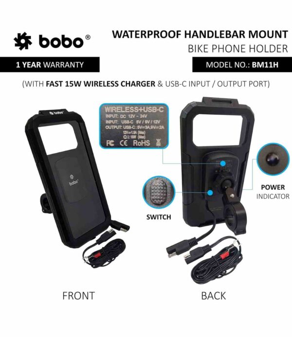 BOBO BM11H Motorcycle Phone Holder With Charger - Image 3