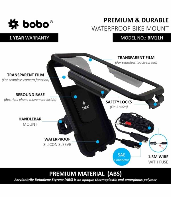 BOBO BM11H Motorcycle Phone Holder With Charger - Image 4