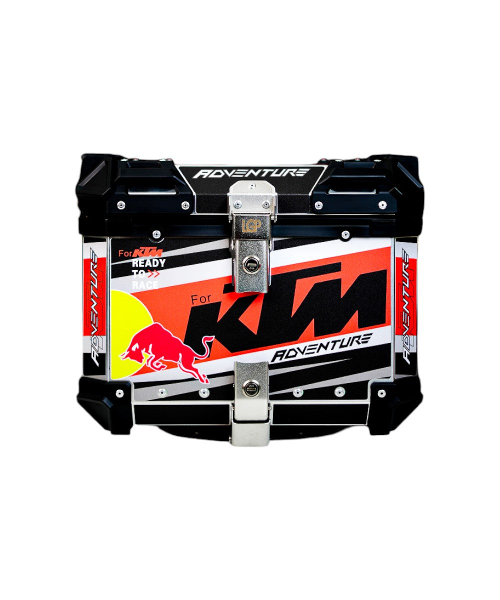 LGP Premium Aluminium KTM Graphics 45 Litres Top Box - Free Backrest and Balaclava